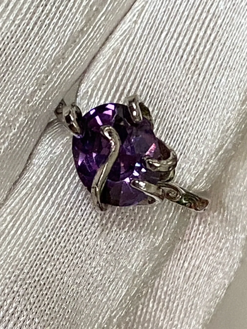 925 Sterling Silver Amethyst Cocktail Ring Serpent Prong Adjustable Ring 2 Ct